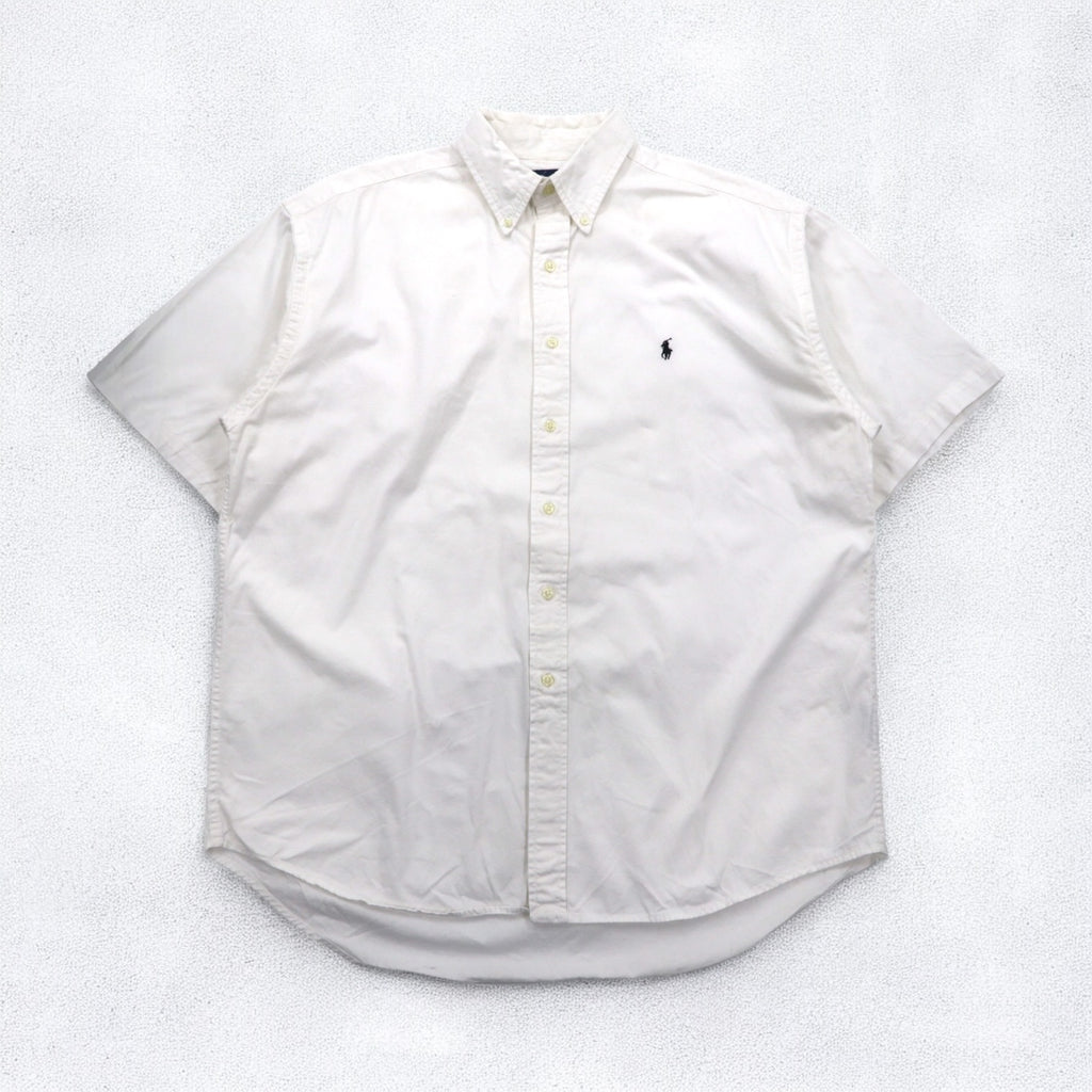 Ralph Lauren 90s BLAKE Short Sleeve Oxford Button Down Shirt XL White Small Pony Embroidery