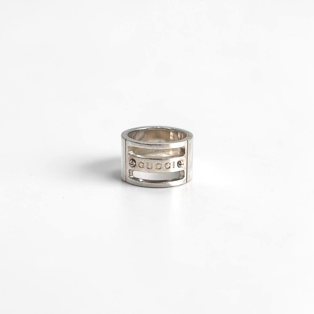 GUCCI イタリア製 シルバー ロゴビスワイド リング 指輪 10号 SILVER 925 オールドグッチ