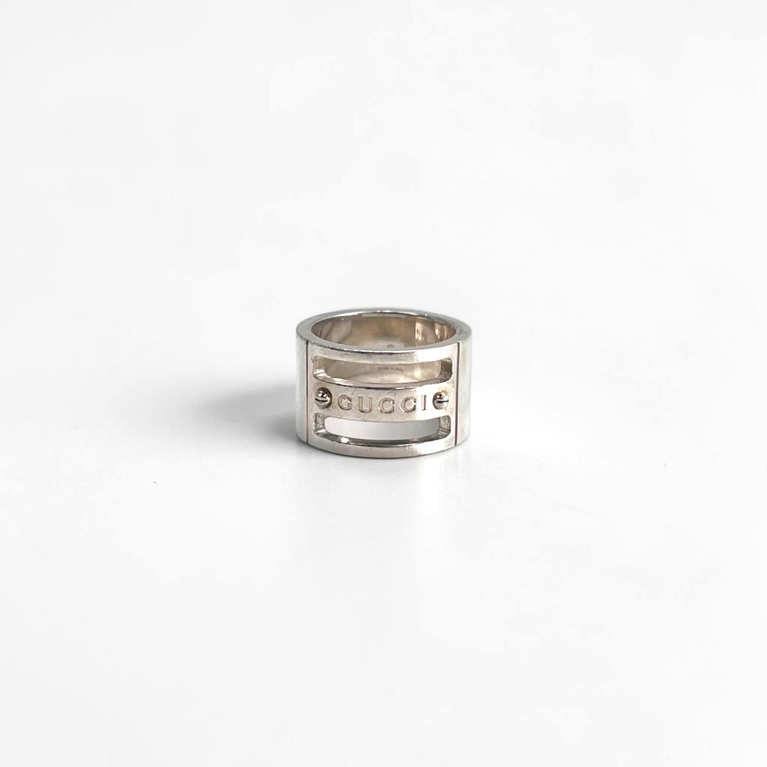 GUCCI イタリア製 シルバー ロゴビスワイド リング 指輪 10号 SILVER 925 オールドグッチ