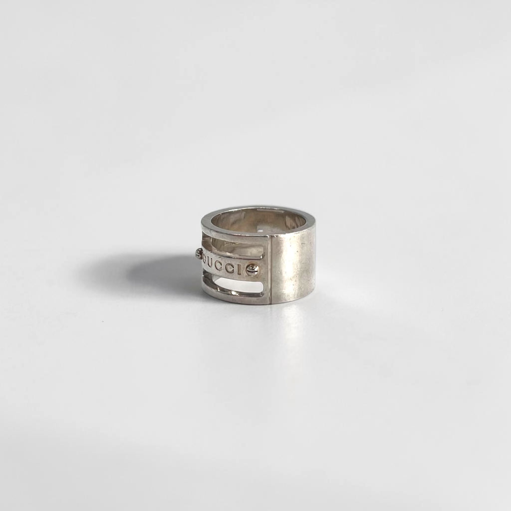 GUCCI イタリア製 シルバー ロゴビスワイド リング 指輪 10号 SILVER 925 オールドグッチ