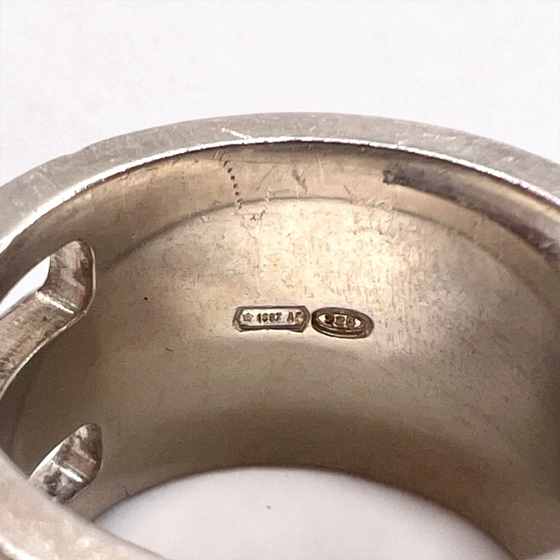 GUCCI イタリア製 シルバー ロゴビスワイド リング 指輪 10号 SILVER 925 オールドグッチ