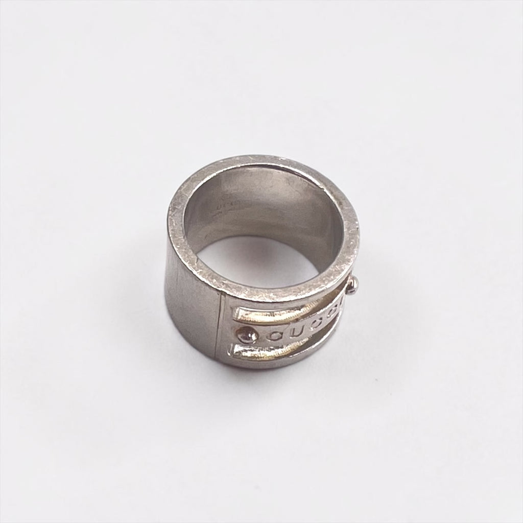 GUCCI イタリア製 シルバー ロゴビスワイド リング 指輪 10号 SILVER 925 オールドグッチ