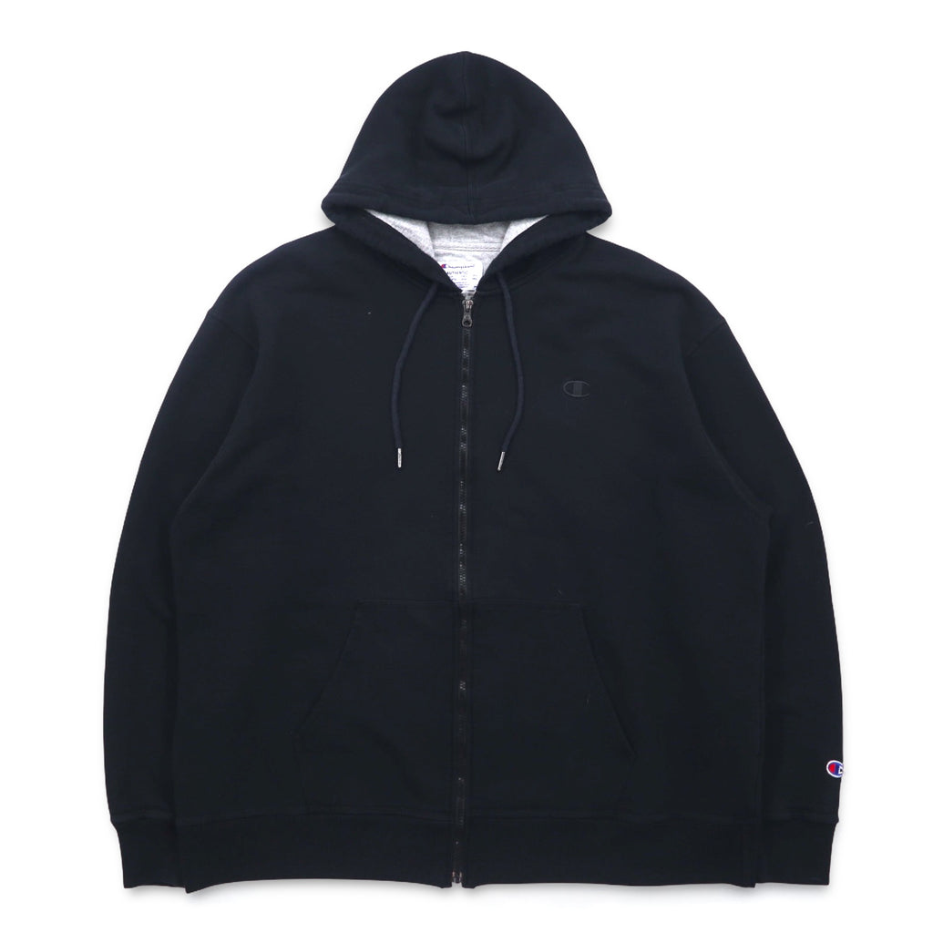 Champion ビッグサイズ フルジップパーカー 4XL ブラック ワンポイントロゴ刺繍 ホンジュラス製