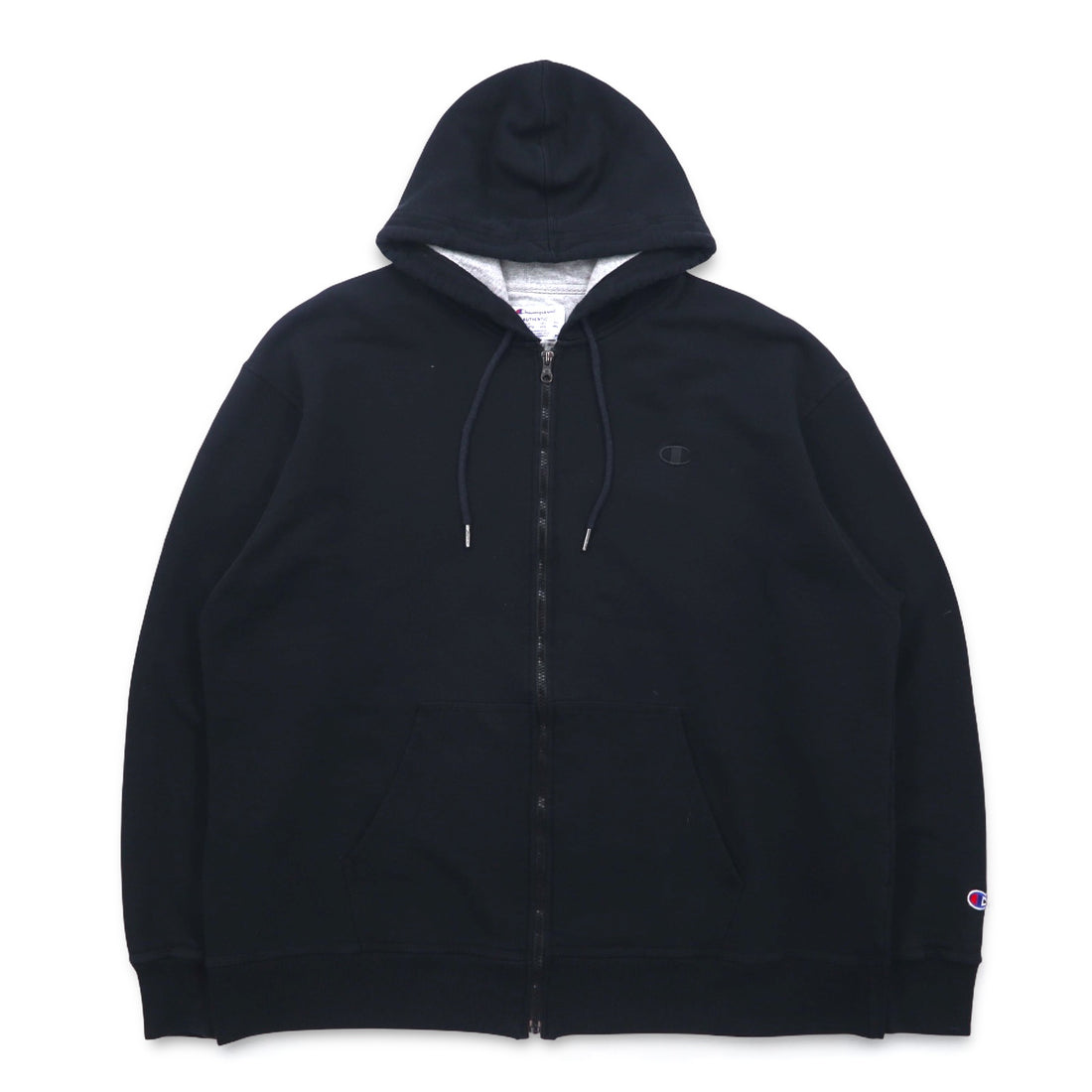 Champion Big Size Full Zip Hoodie 4XL Black One Point Logo Embroidery Made in Honduras