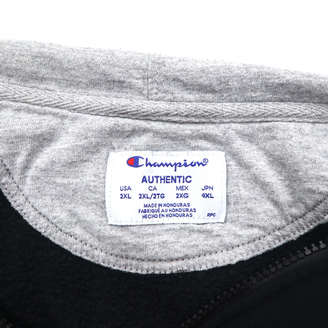 Champion ビッグサイズ フルジップパーカー 4XL ブラック ワンポイントロゴ刺繍 ホンジュラス製