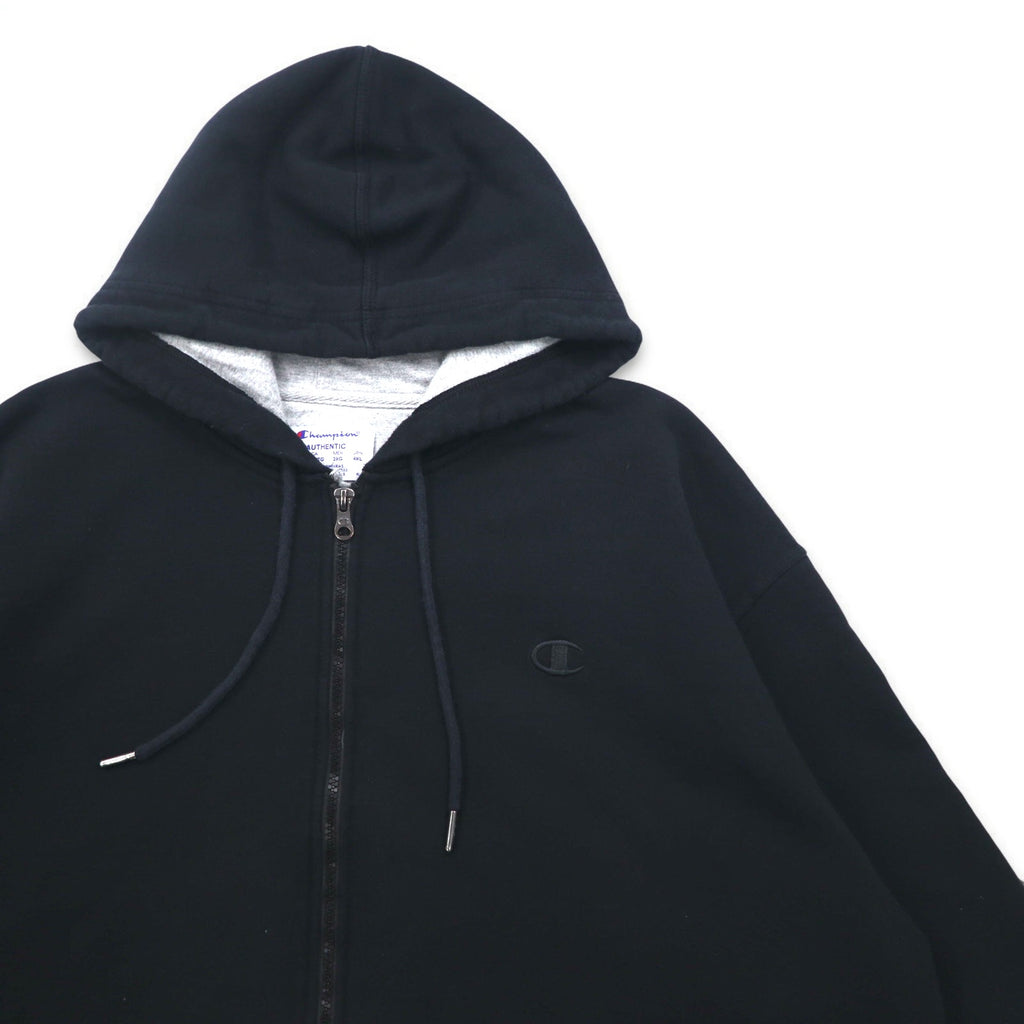 Champion ビッグサイズ フルジップパーカー 4XL ブラック ワンポイントロゴ刺繍 ホンジュラス製