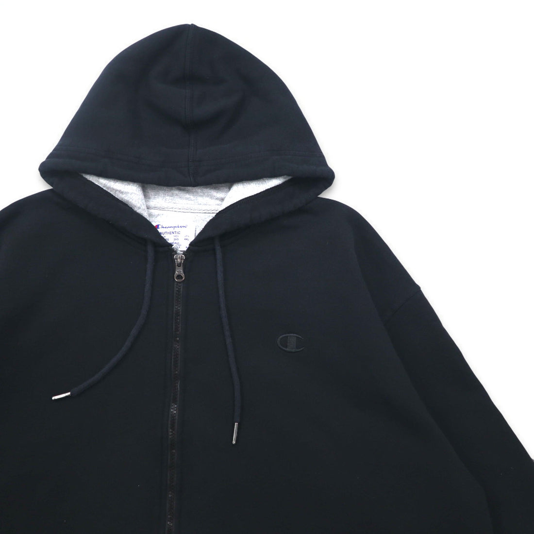 Champion ビッグサイズ フルジップパーカー 4XL ブラック ワンポイントロゴ刺繍 ホンジュラス製
