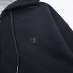 Champion ビッグサイズ フルジップパーカー 4XL ブラック ワンポイントロゴ刺繍 ホンジュラス製