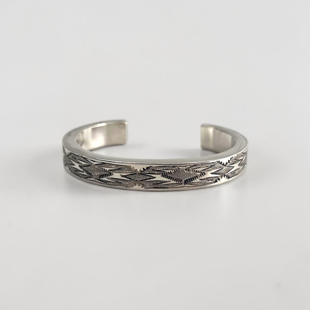 Native American Navajo Style Sterling Silver Stamped Cuff Bracelet Arrow Thunderbird Design Vintage