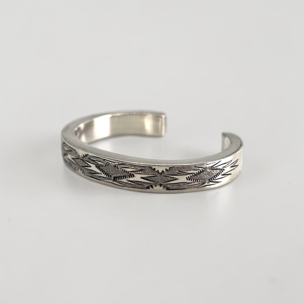 Native American Navajo Style Sterling Silver Stamped Cuff Bracelet Arrow Thunderbird Design Vintage