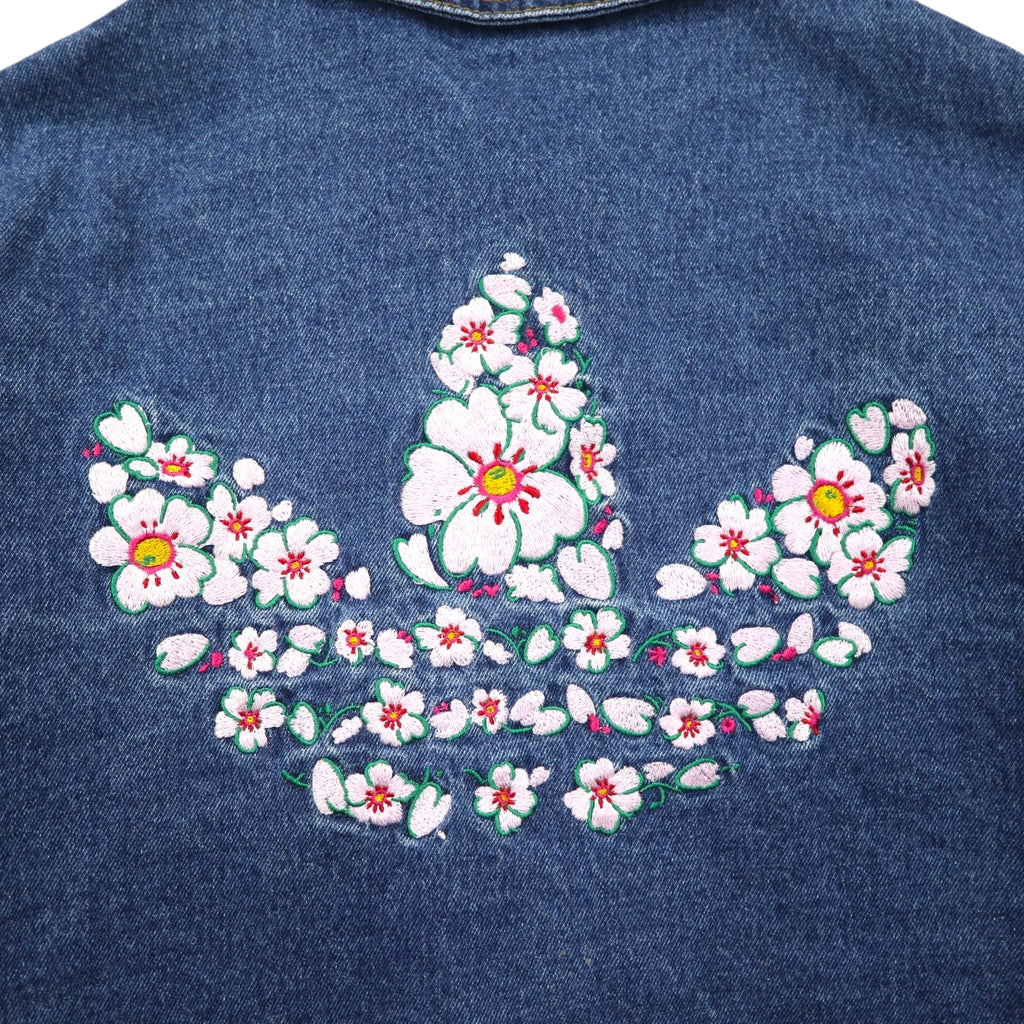 adidas Originals Cropped Denim Jacket, Size XL, Indigo, Wide Fit, Embroidered, Trefoil, 3-Stripes, Floral Print, IP3767
