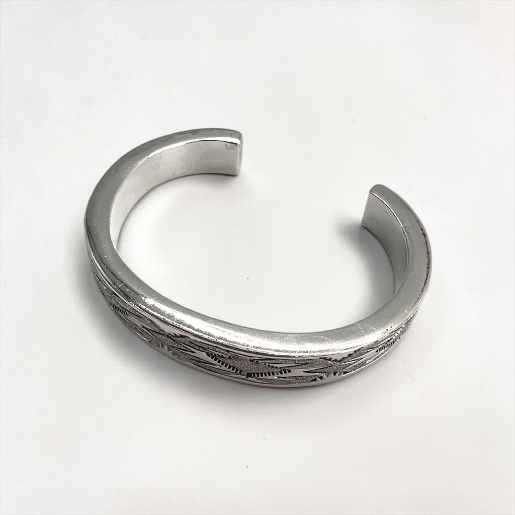Native American Navajo Style Sterling Silver Stamped Cuff Bracelet Arrow Thunderbird Design Vintage