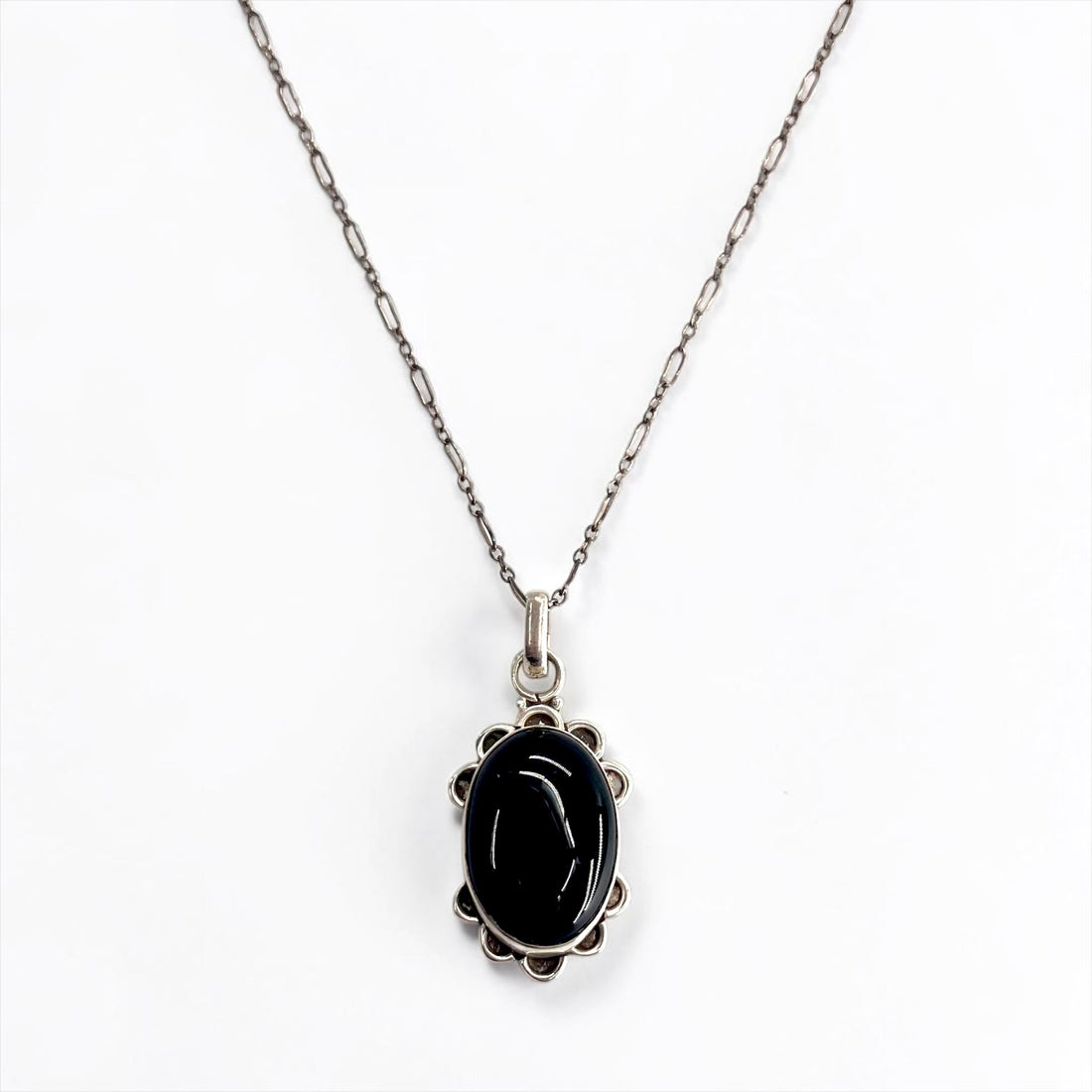 Vintage Silver 925 Black Onyx Necklace ブラックオニキス シルバーネックレス カボション ペンダント