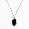 Sterling Silver 925 Black Onyx Cabochon Pendant Necklace Navajo Style Scalloped Flower Vintage