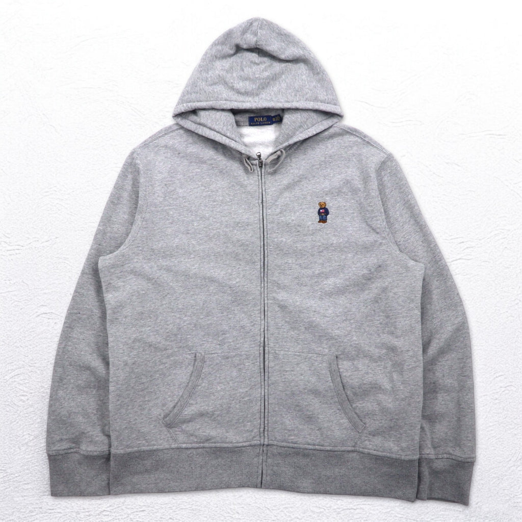 POLO RALPH LAUREN Polo Bear Embroidered Full Zip Hoodie XXL Grey Fleece Lining One Point Logo