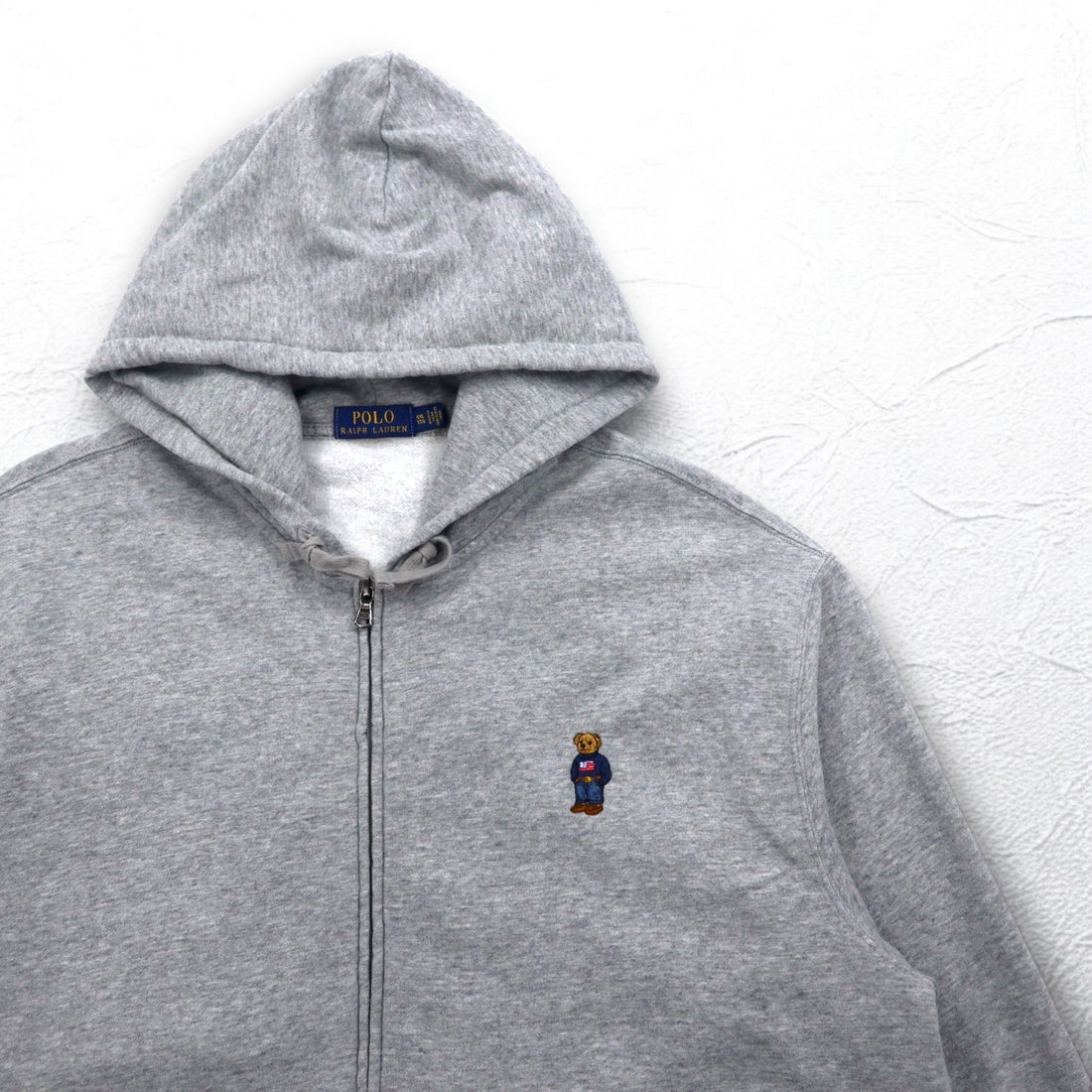 POLO RALPH LAUREN Polo Bear Embroidered Full Zip Hoodie XXL Grey Fleece Lining One Point Logo