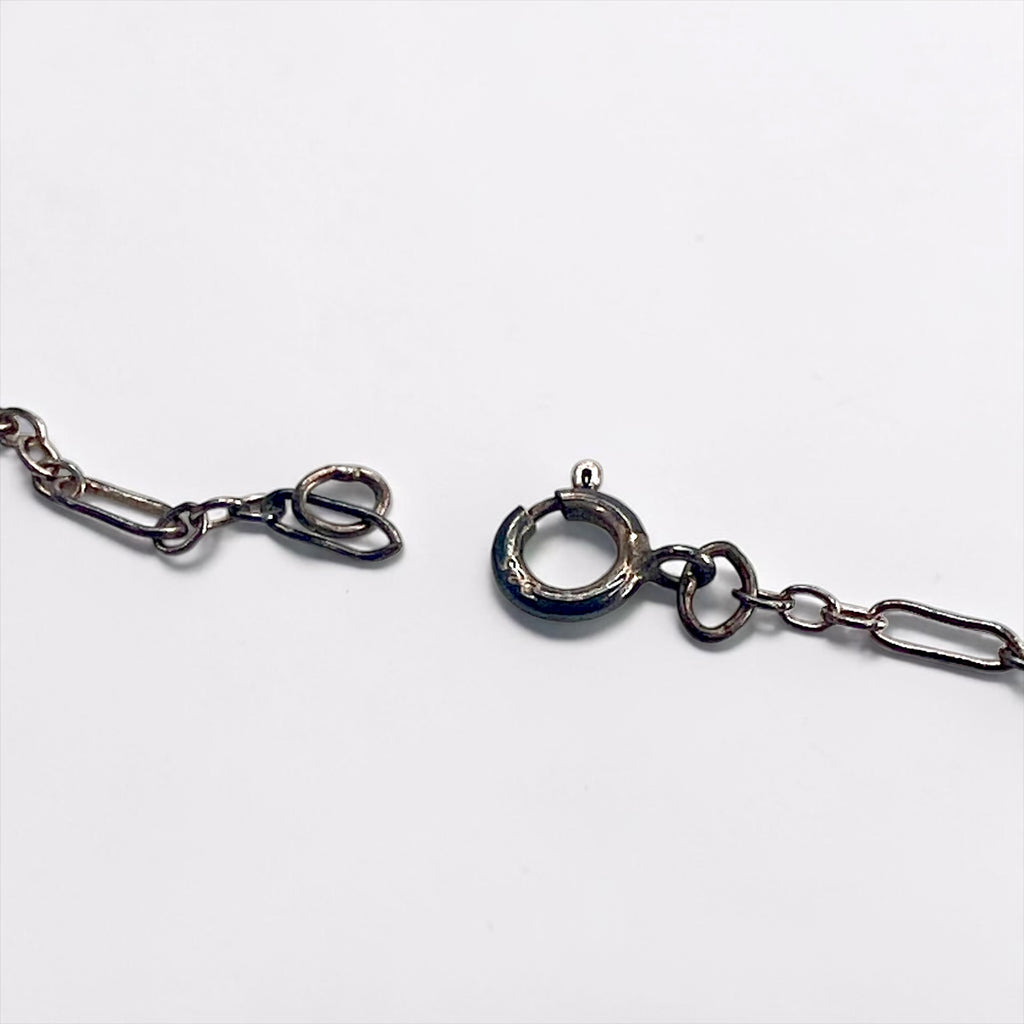 Sterling Silver 925 Black Onyx Cabochon Pendant Necklace Navajo Style Scalloped Flower Vintage