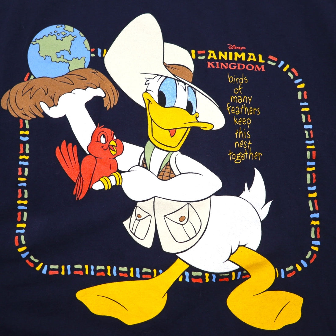 Walt Disney World 90s Made in USA Disney Donald T-shirt 2XL Navy Character Print ANIMAL KINGDOM