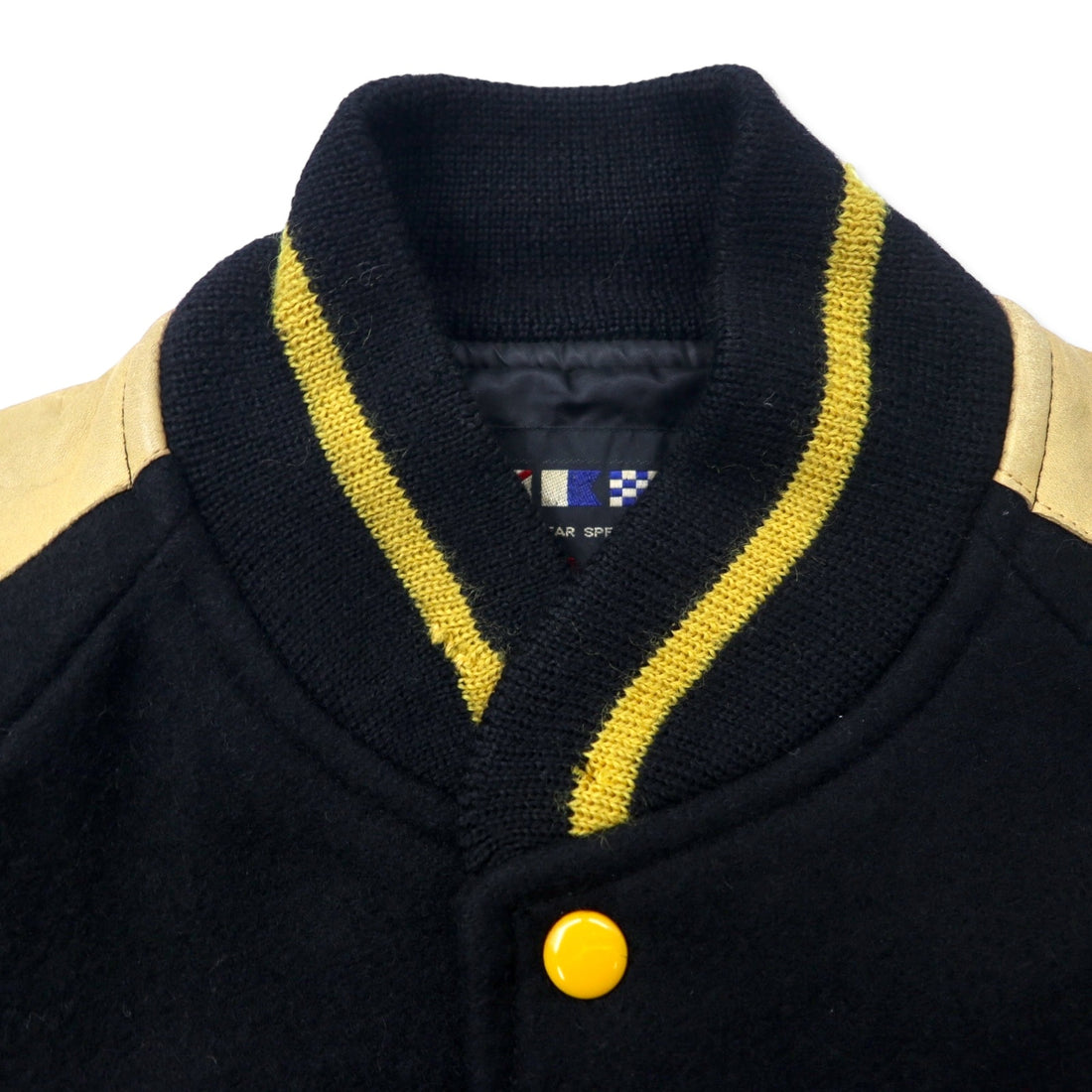 VAN -JAC- Leather switching stadium jacket M black beige ribline wool cowhide