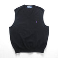 Polo Ralph Lauren 90s Merino Wool Knit V-Neck Vest XL Black Small Pony Embroidery
