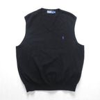 Polo Ralph Lauren 90s Merino Wool Knit V-Neck Vest XL Black Small Pony Embroidery