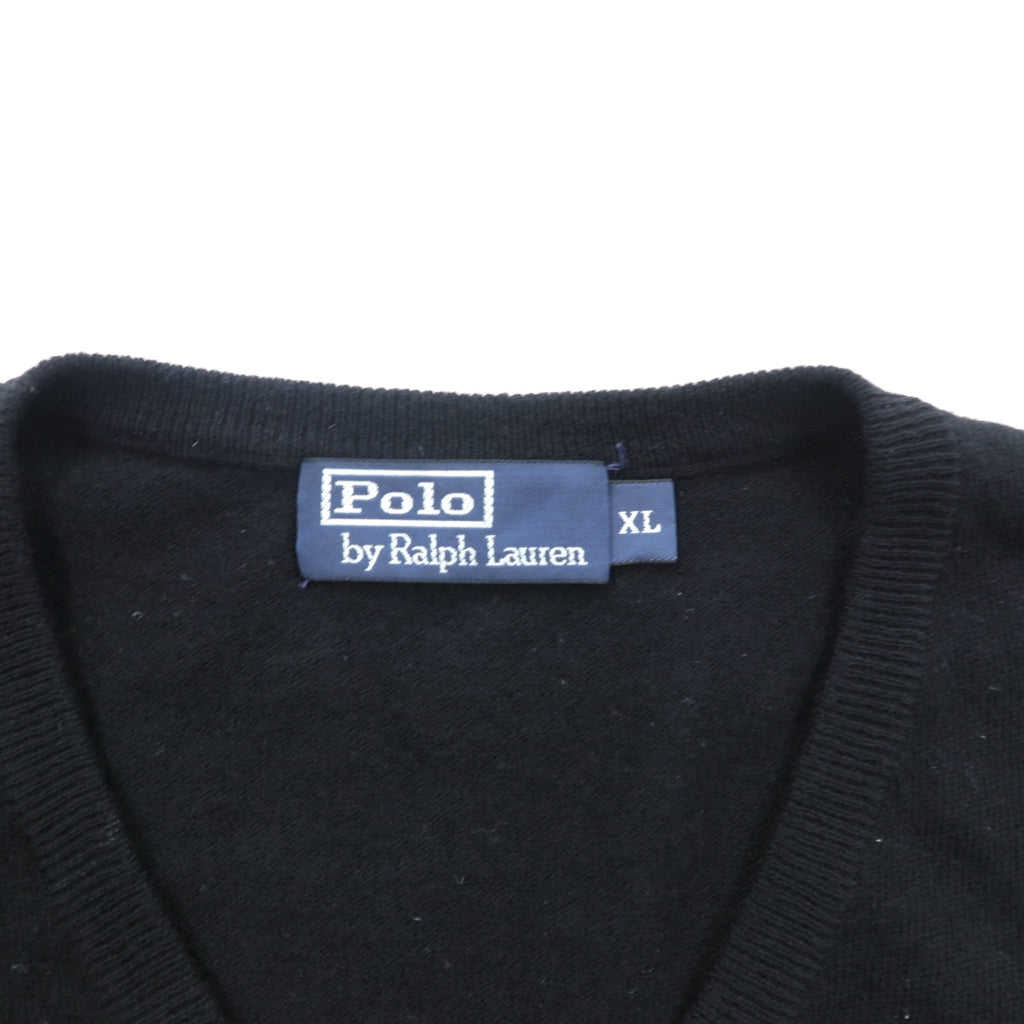 Polo Ralph Lauren 90s Merino Wool Knit V-Neck Vest XL Black Small Pony Embroidery