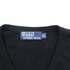 Polo Ralph Lauren 90s Merino Wool Knit V-Neck Vest XL Black Small Pony Embroidery