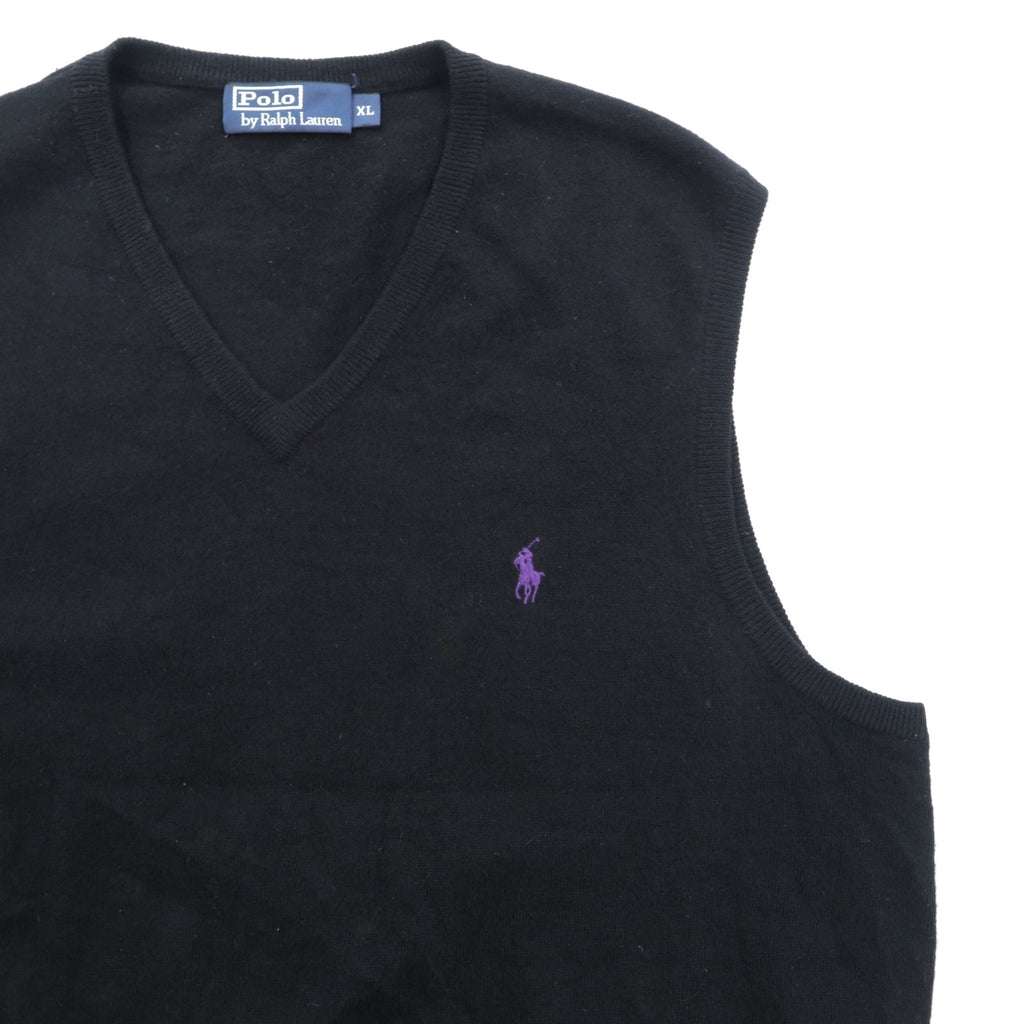 Polo Ralph Lauren 90s Merino Wool Knit V-Neck Vest XL Black Small Pony Embroidery
