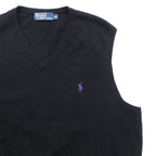 Polo Ralph Lauren 90s Merino Wool Knit V-Neck Vest XL Black Small Pony Embroidery