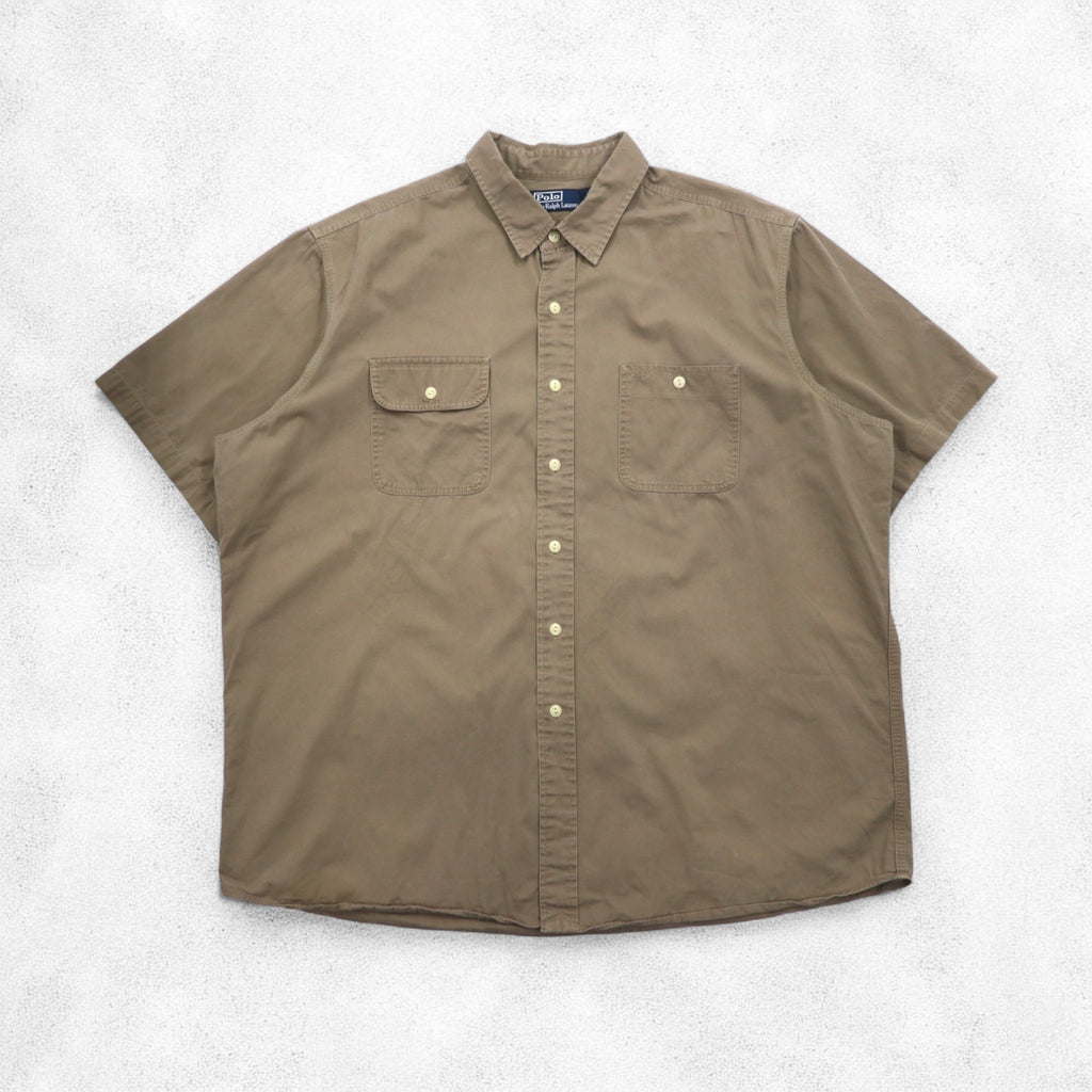 Polo by Ralph Lauren 90s oversized short sleeve shirt, 2XL, beige, cotton, chest pocket