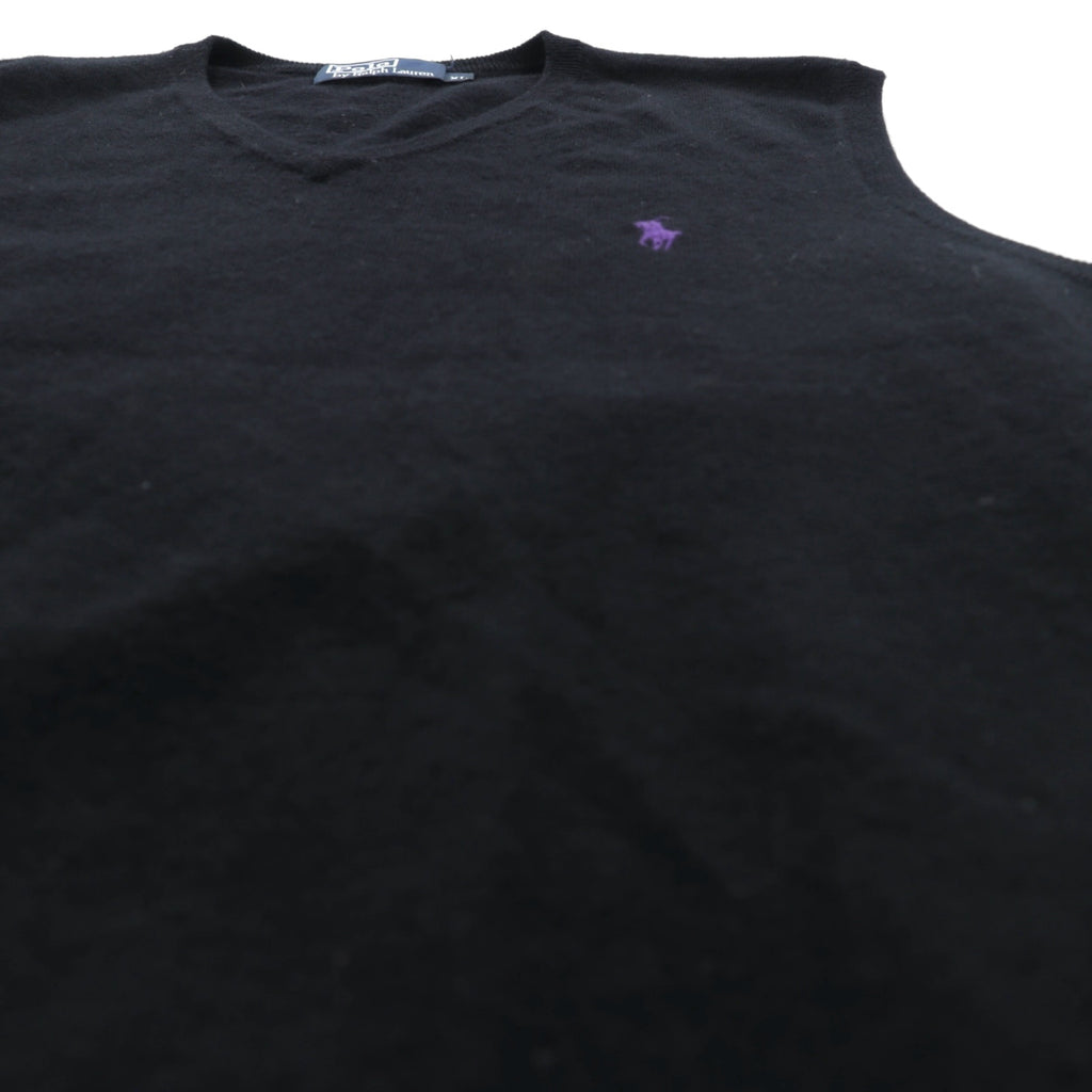 Polo Ralph Lauren 90s Merino Wool Knit V-Neck Vest XL Black Small Pony Embroidery