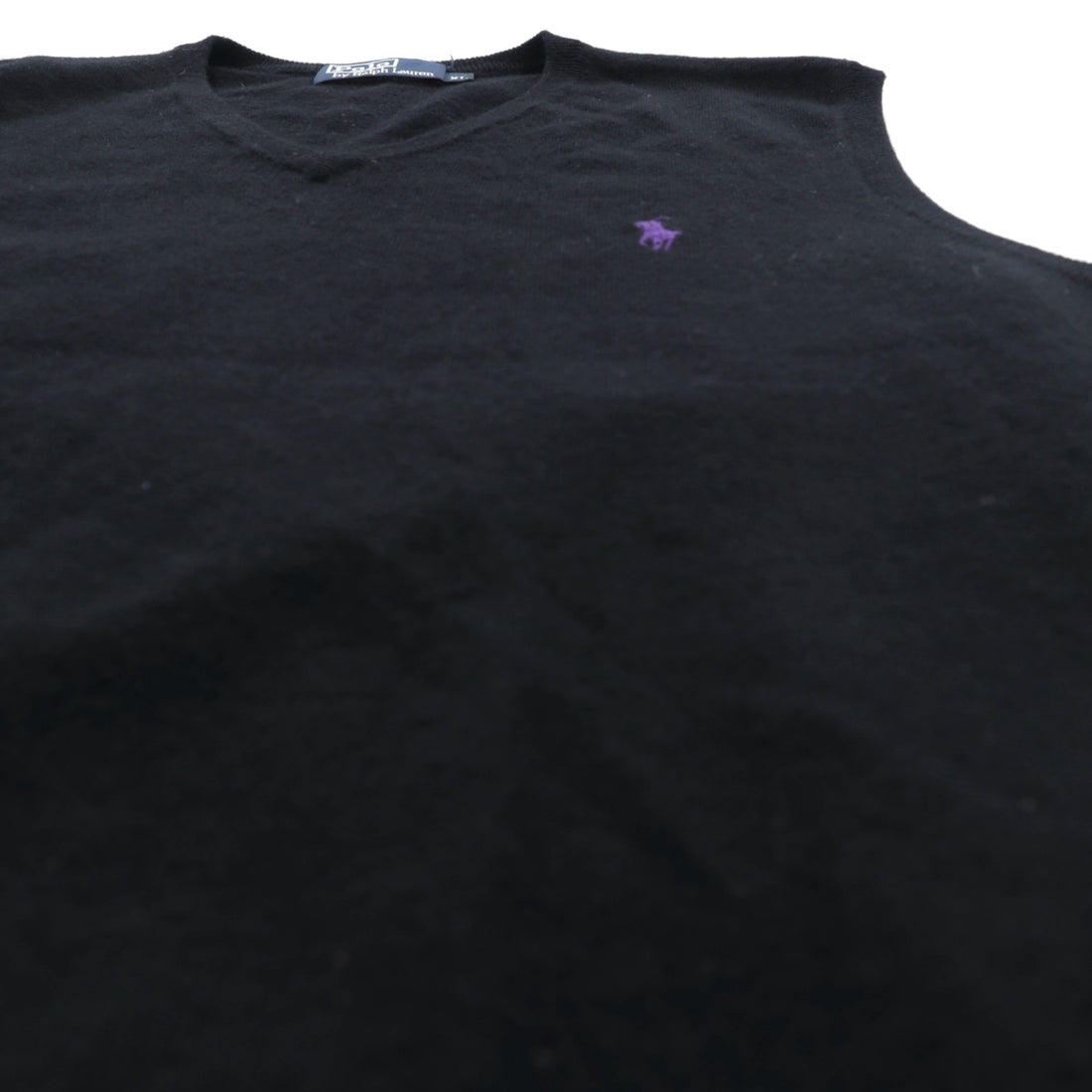Polo Ralph Lauren 90s Merino Wool Knit V-Neck Vest XL Black Small Pony Embroidery