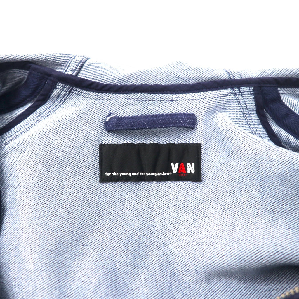 VAN -JAC- デニム フーデッド スウィングトップ M ブルー コットン 濃紺 ロゴ刺繍 ワッペン