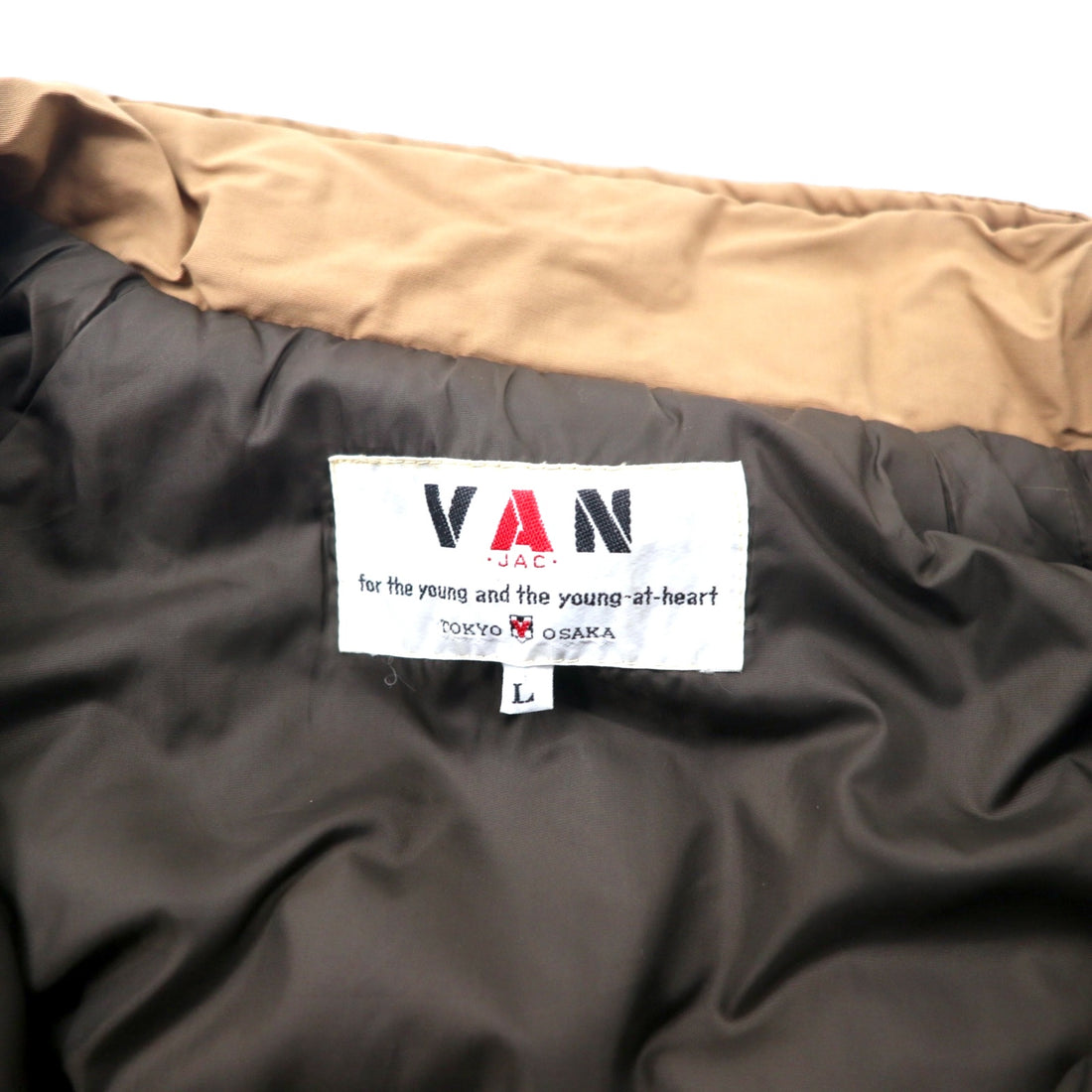 VAN -JAC- Hooded Overcoat L Beige Nylon Cotton Hood Detachable Double Zip