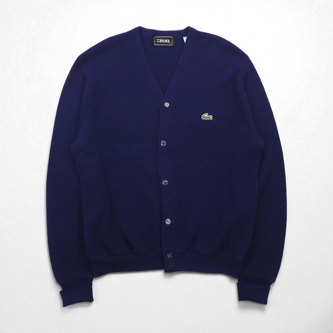 LACOSTE 70s Knit Cardigan, Size L, Navy, Acrylic, IZOD Spool Tag, One-Point Logo