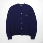 LACOSTE 70s Knit Cardigan, Size L, Navy, Acrylic, IZOD Spool Tag, One-Point Logo