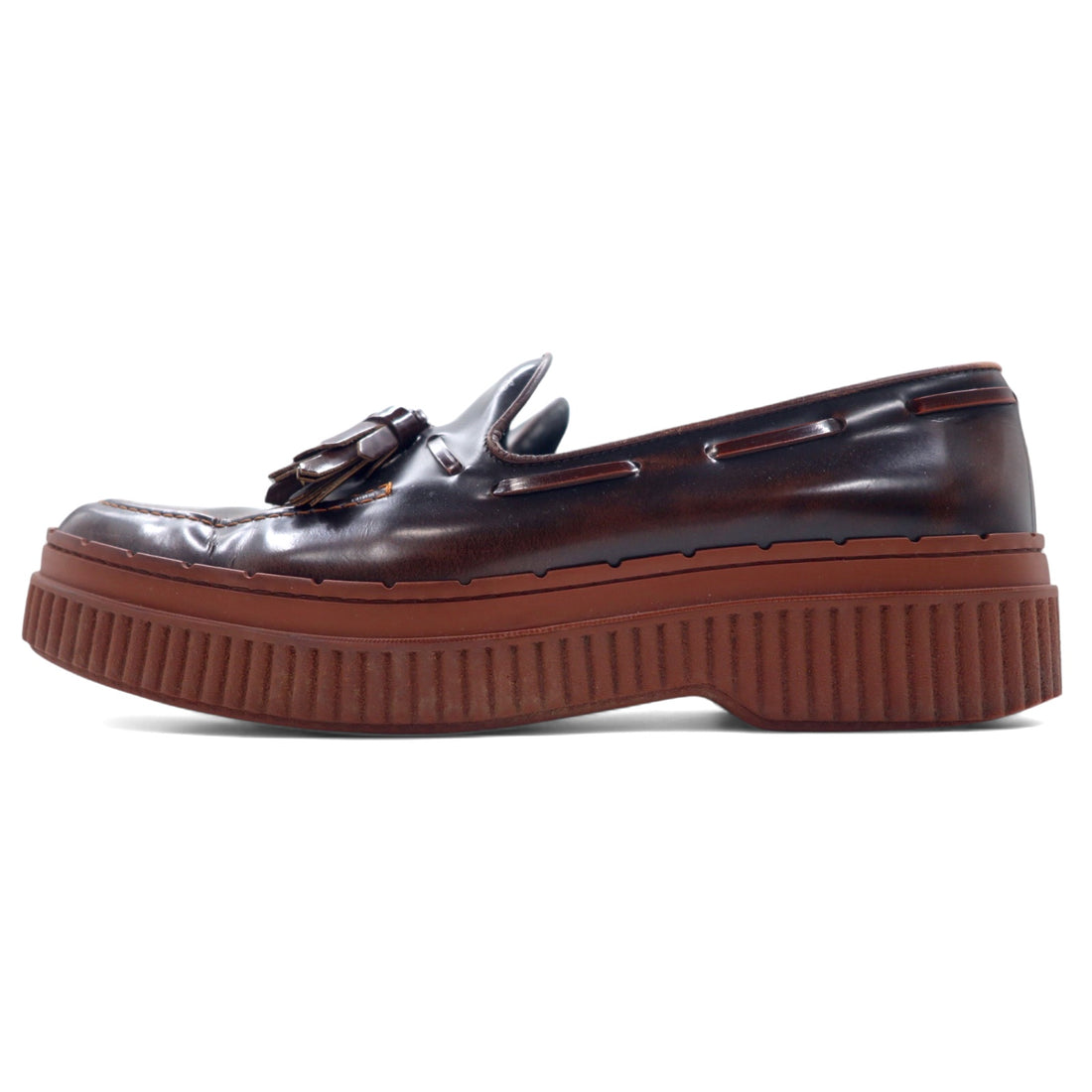 日本然リトテ-古着オンライン-TOD'S 厚底 タッセルローファー 24.5cm ブラウン レザー イタリア製-TOD'S Thick Sole Tassel Loafers US6.5 Brown Leather Italy Made