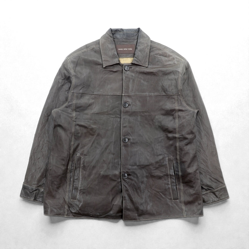 MARC NEW YORK Leather Stitch Car Coat Coverall 2XL Brown