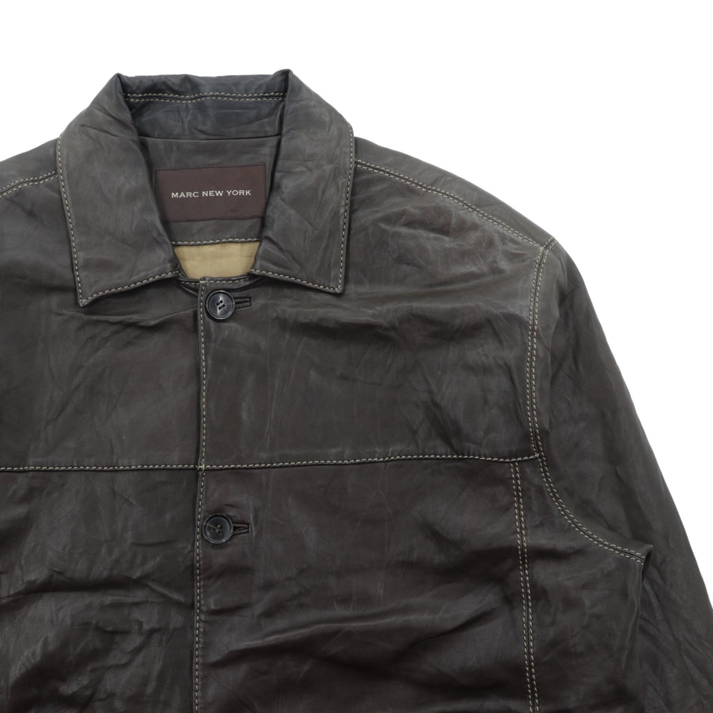 MARC NEW YORK Leather Stitch Car Coat Coverall 2XL Brown
