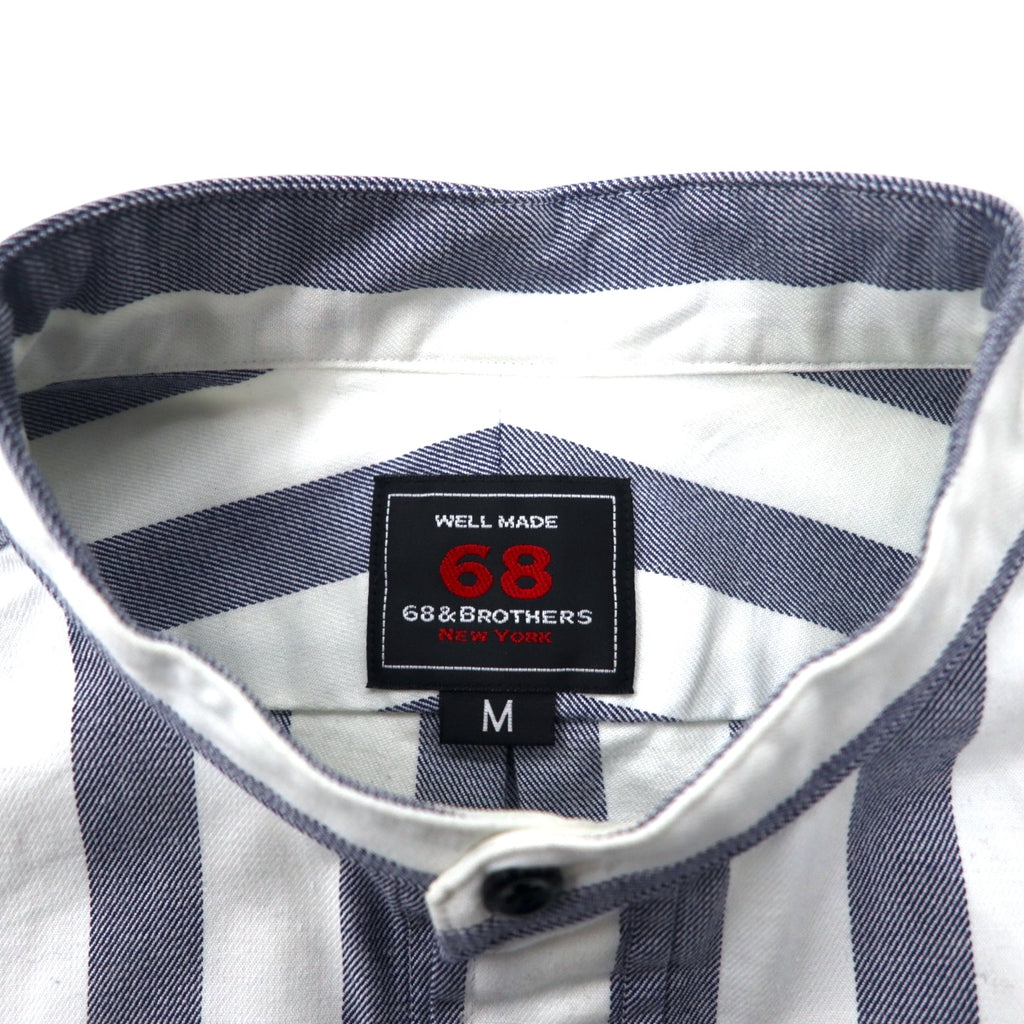 68 &amp; BROTHERS Band Collar Shirt M White Striped Cotton Made in Japan