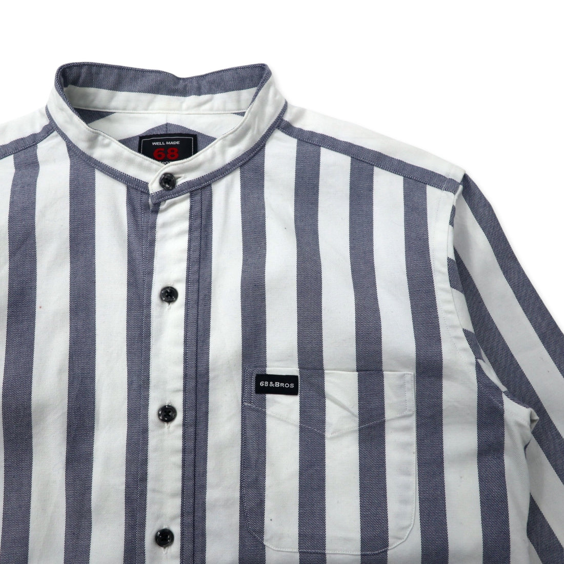 68 &amp; BROTHERS Band Collar Shirt M White Striped Cotton Made in Japan