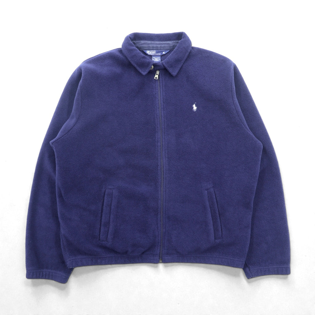 Polo Ralph Lauren 90s Short Fleece Harrington Jacket XL Navy Chin Strap Small Pony Embroidery