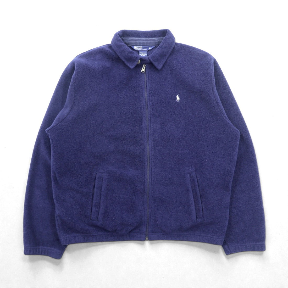 Polo Ralph Lauren 90s Short Fleece Harrington Jacket XL Navy Chin Strap Small Pony Embroidery
