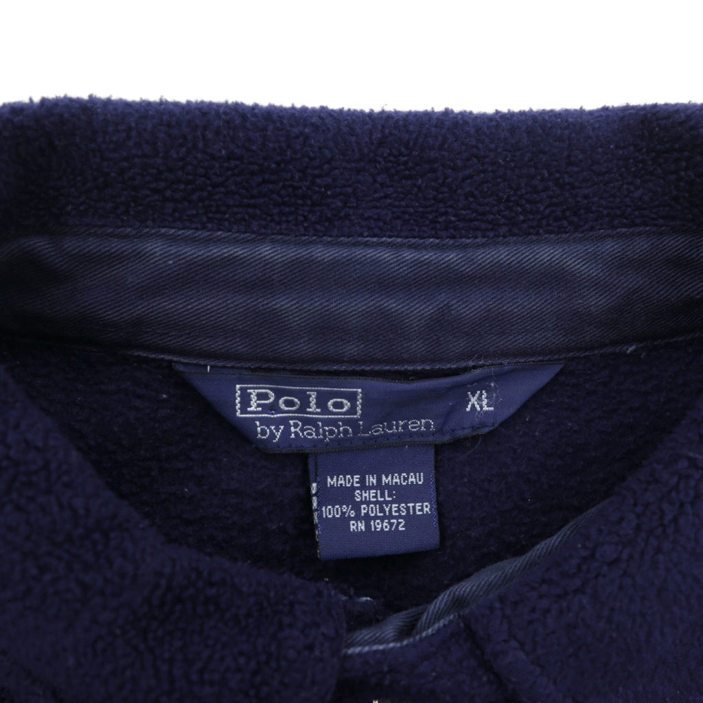 Polo Ralph Lauren 90s Short Fleece Harrington Jacket XL Navy Chin Strap Small Pony Embroidery