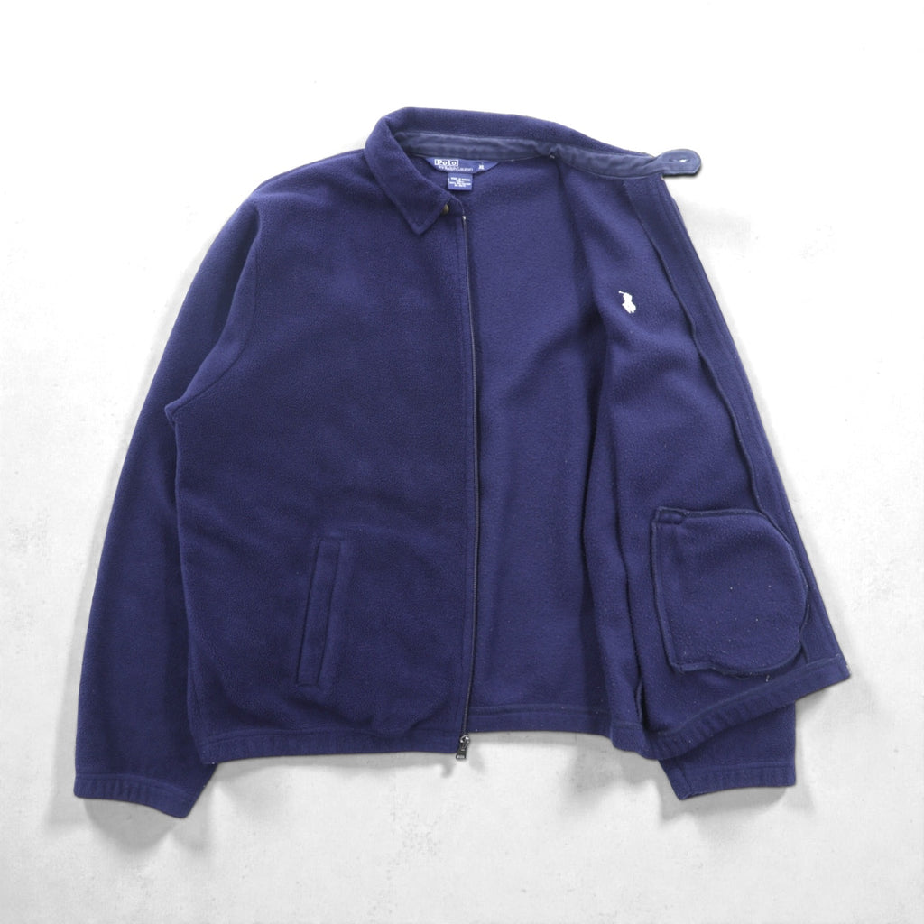 Polo Ralph Lauren 90s Short Fleece Harrington Jacket XL Navy Chin Strap Small Pony Embroidery