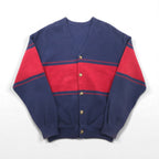 crepuscule Knit Cardigan, Pique, Medium, Navy, Border Moss Stitch V/N Cardigan, Oversized, Made in Japan, 2001-002