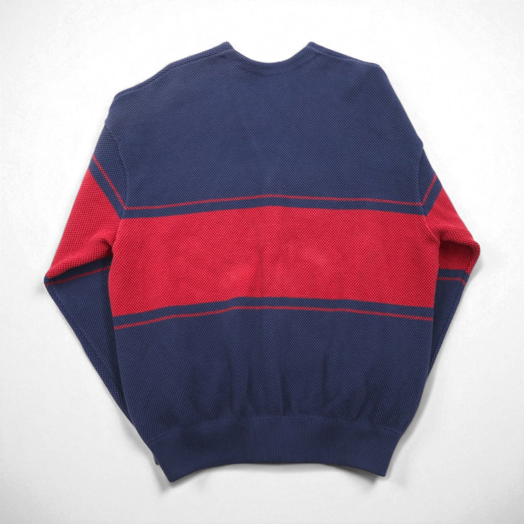 crepuscule Knit Cardigan, Pique, Medium, Navy, Border Moss Stitch V/N Cardigan, Oversized, Made in Japan, 2001-002
