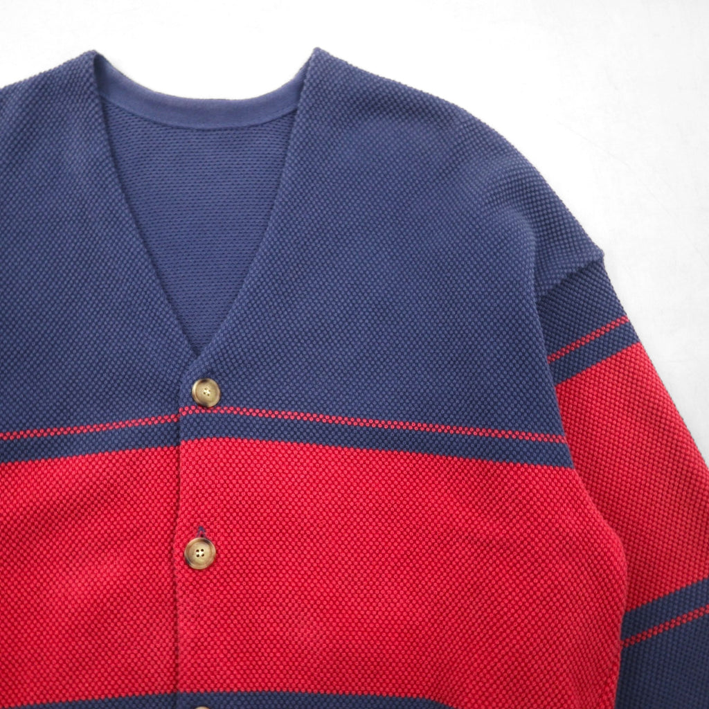 crepuscule Knit Cardigan, Pique, Medium, Navy, Border Moss Stitch V/N Cardigan, Oversized, Made in Japan, 2001-002