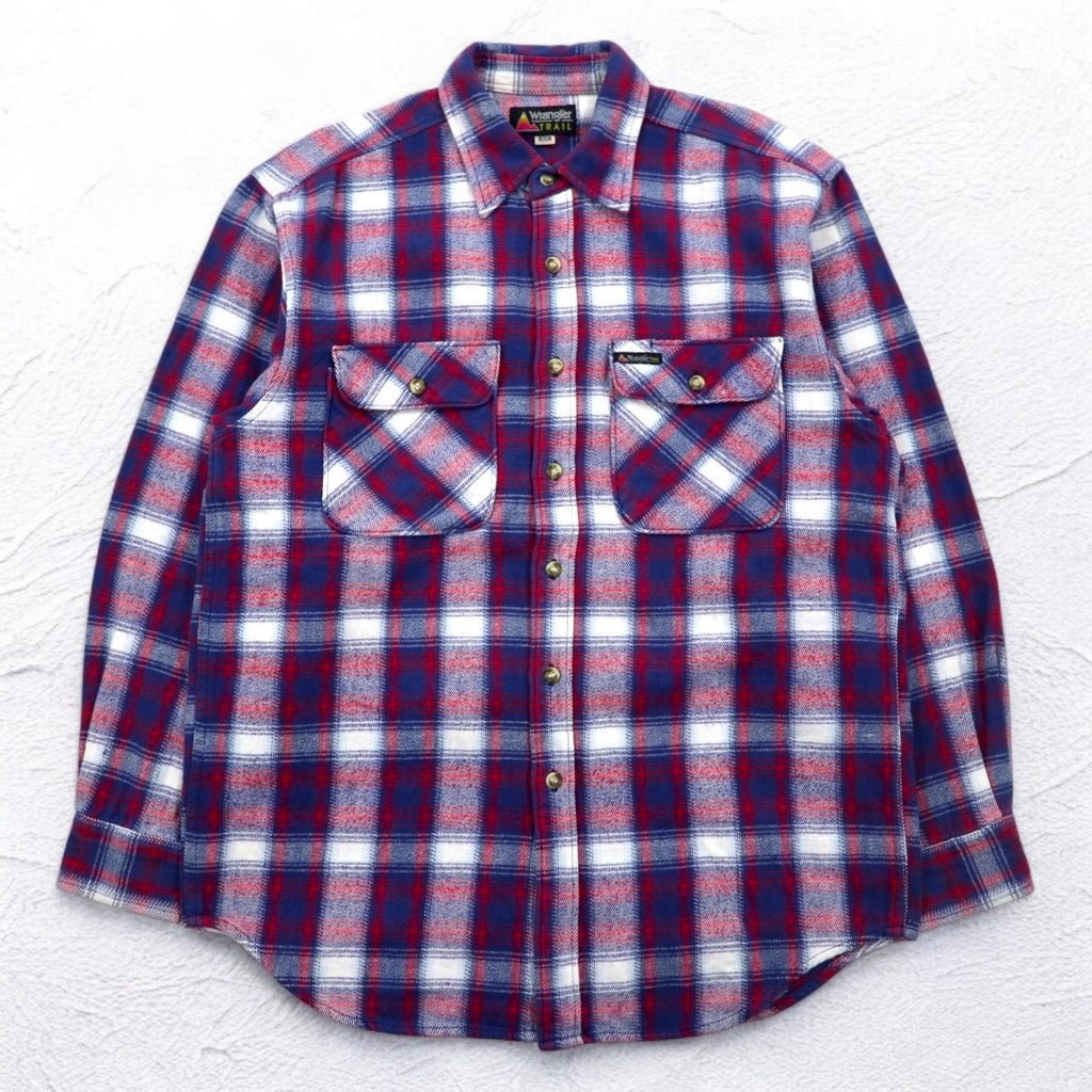 Wrangler TRAIL 90s Flannel Work Shirt, Medium, Blue, Check, Cotton