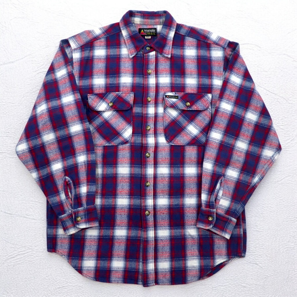 Wrangler TRAIL 90s Flannel Work Shirt, Medium, Blue, Check, Cotton